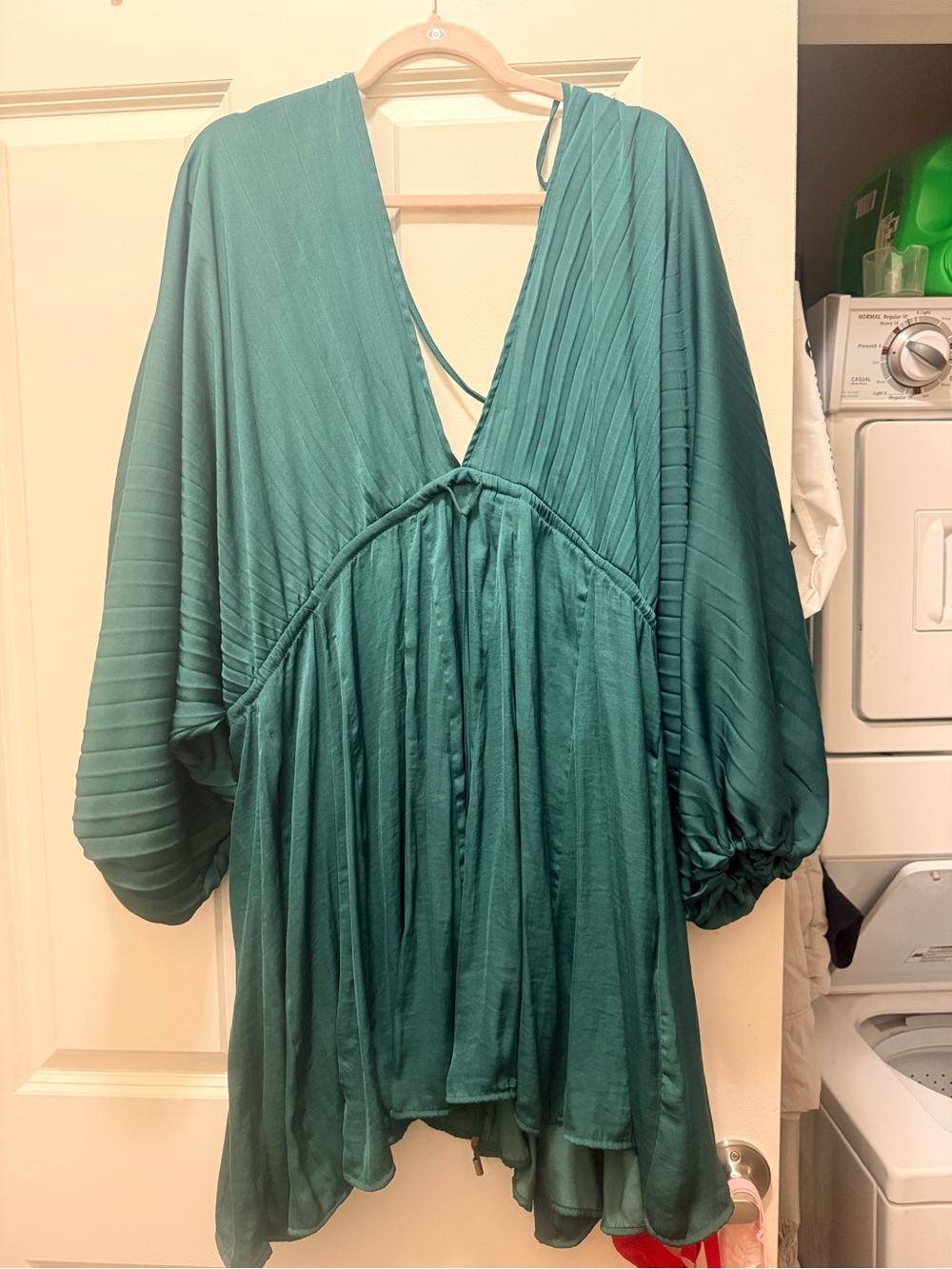 Free People Teal Pleated V-Neck Dress